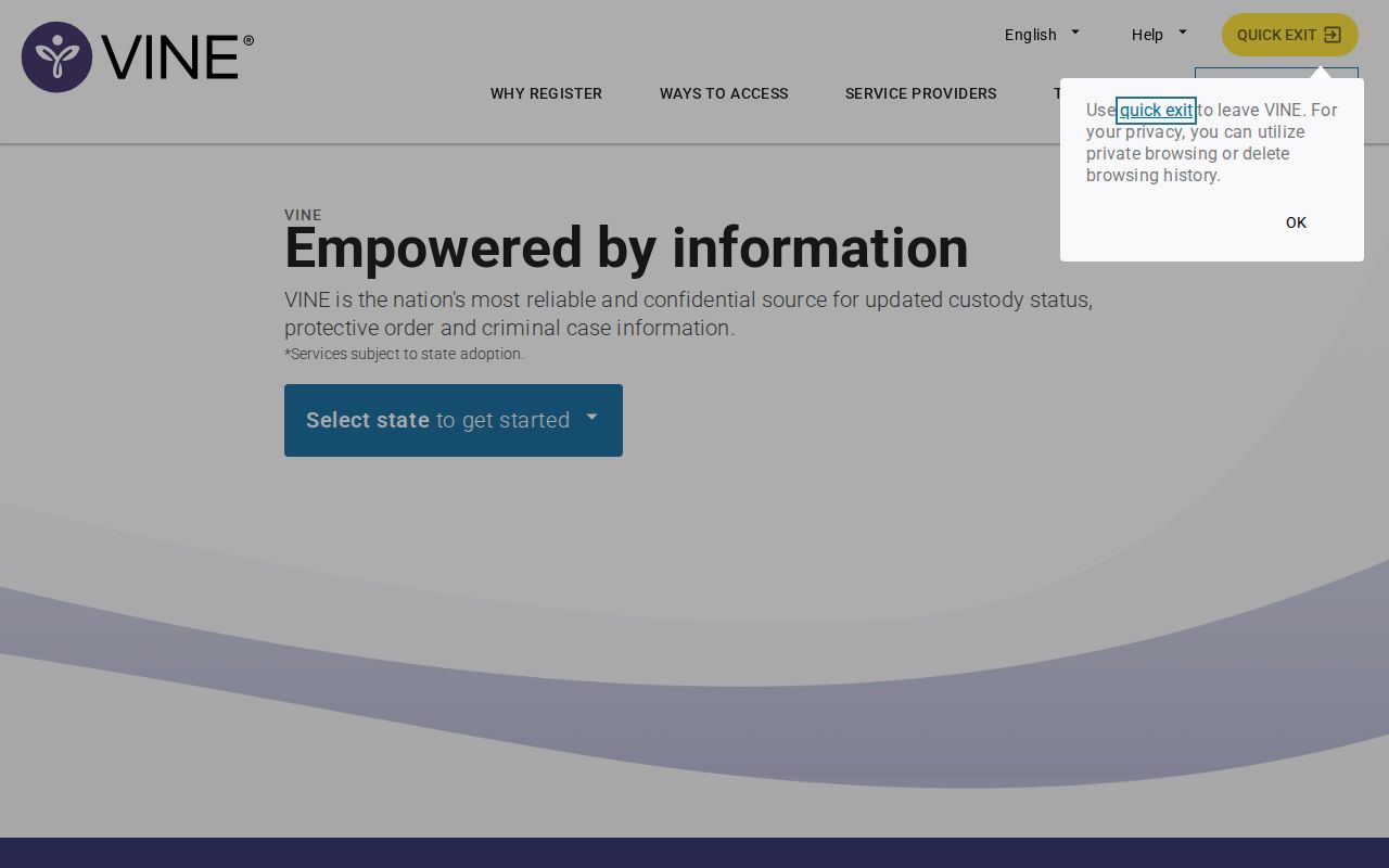 Nicholas County VINELink inmate check and release notification screen